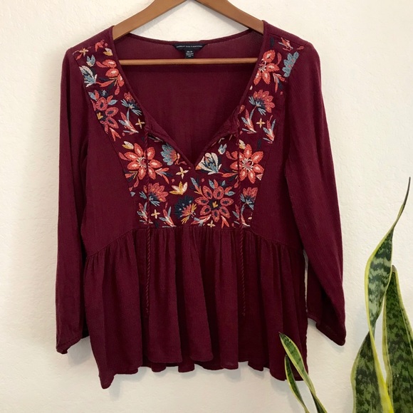maroon peasant top
